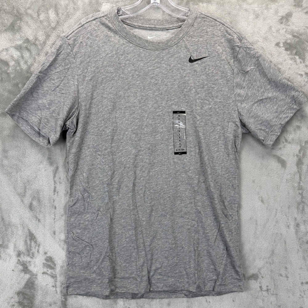 New With Tags Nike Mens Dri-FIT Heather Gray Short Sleeve Logo Graphic T-Shirt S